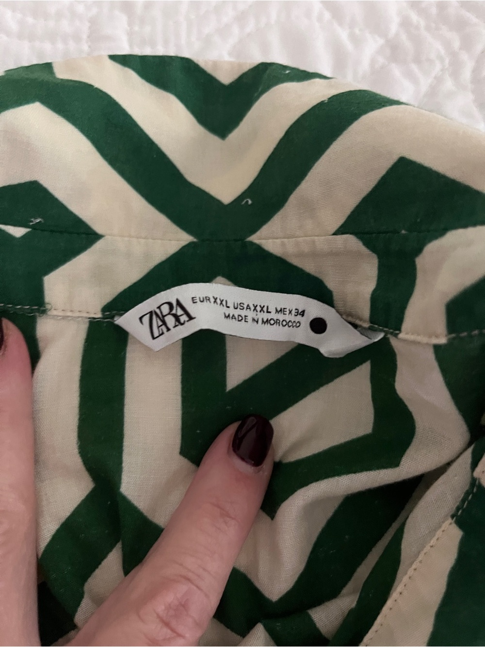 Zara Green and Cream Geometric Midi Shirt Dress - Picture 6 of 8